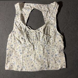 Floral Sleeveless Top - White and Blue